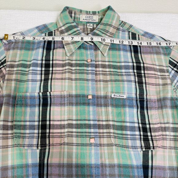 Vintage Guess Plaid Western Shirt Medium Womens Guess Snaps Button Down Shirt M - Picture 13 of 16